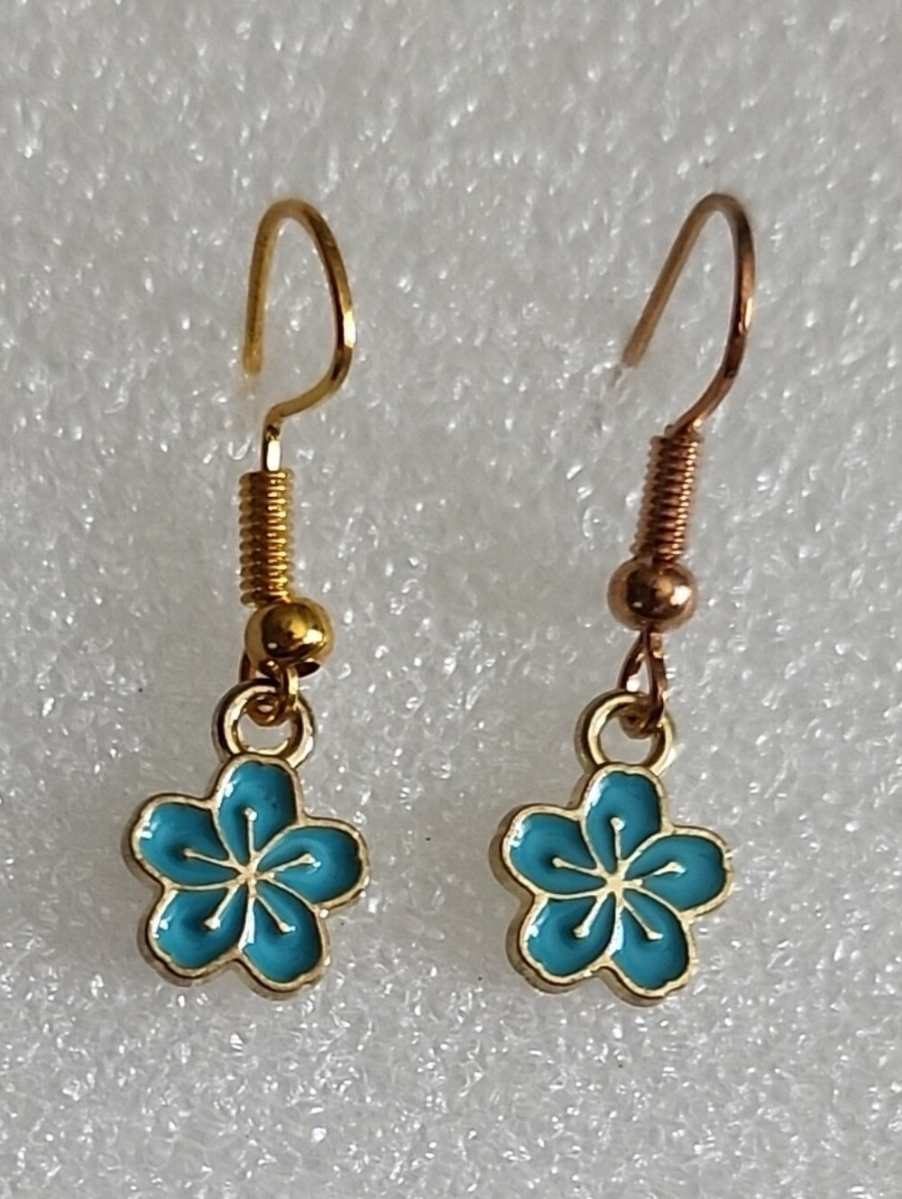Hand Crafted Turquoise and Gold Flower Dangle Earrings